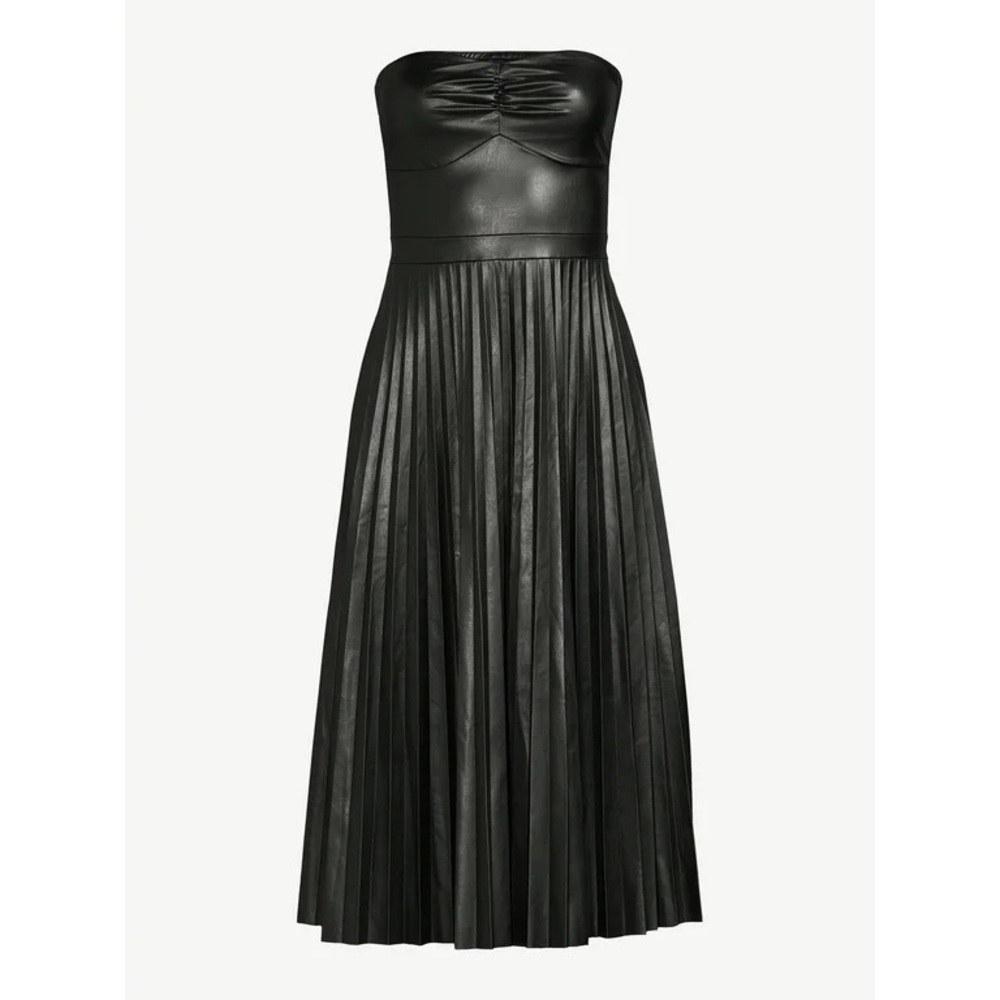 Scoop Elegant Black Faux Leather Strapless Dress NWT Small - Picture 3 of 7